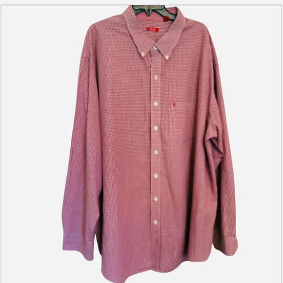 Izod- Men’s Button Down Shirt 4XLT Red Check Long Sleeve Classic Fit - Picture 4 of 8
